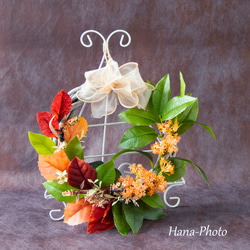 受注後制作) 香りの金木犀と秋の紅葉リース リース台：20㎝ (511