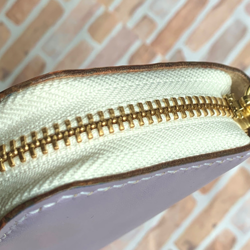 本革 3本挿しラウンドファスナーペンケース パープル アウトレット品