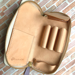 セミオーダー】本革 4本挿しラウンドファスナーペンケース