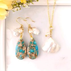 ＊＊COCO＊＊　14kgf お花畑フォッシルコーラル ピアス COCO＊＊ 14kgf お花畑フォッシルコーラル ピアス COCO