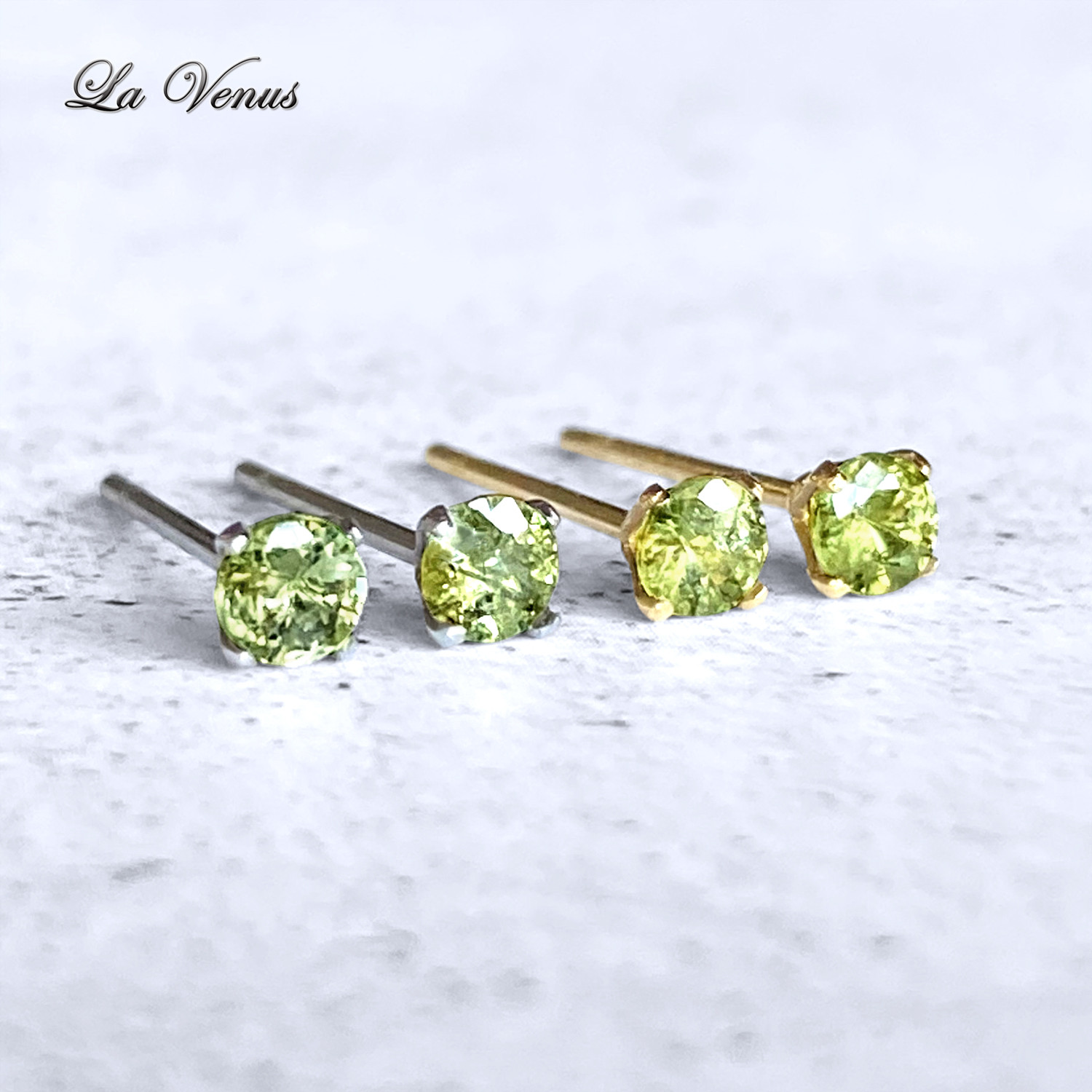 ✴︎つけっぱなしOK✴︎ 希少石 デマントイドガーネット 一粒スタッドピアス 3mm 宝石質 AAA 316 両耳用