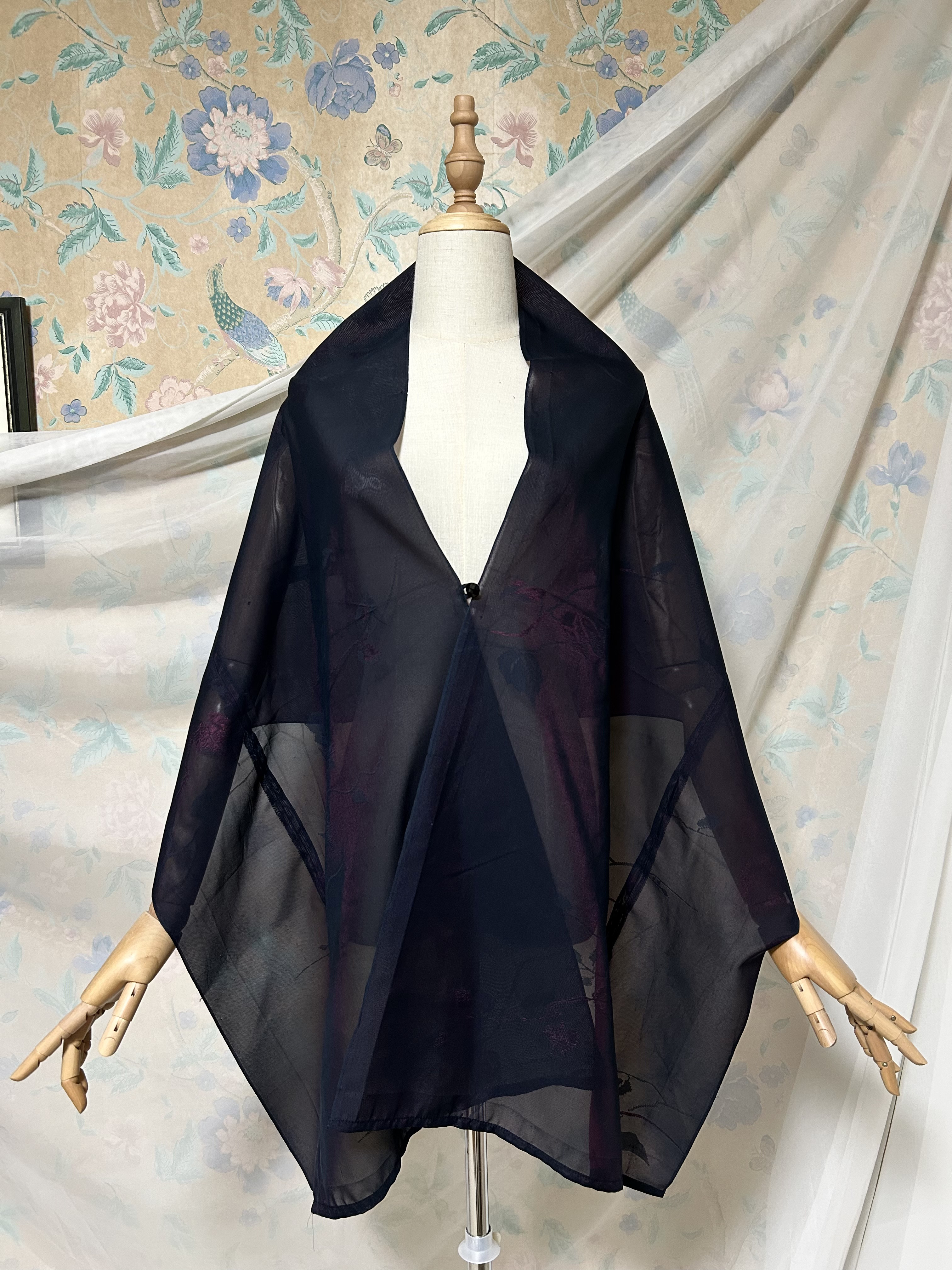 シアー　黒　巾広ストール　着物リメイク　ハンドメイド