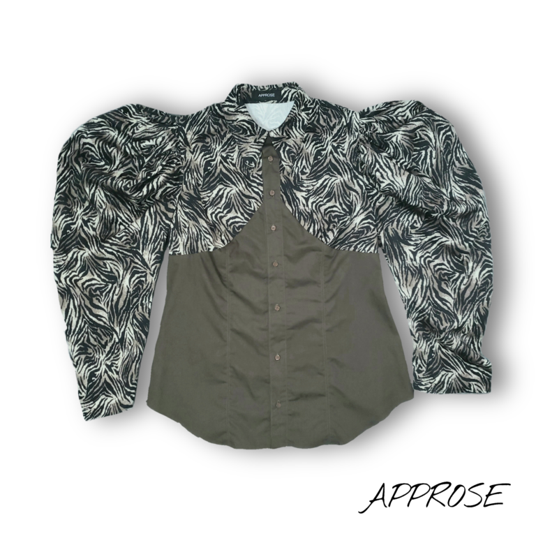 トラ柄猫コルセットデザインシャツ/キジトラ(ブラウン)