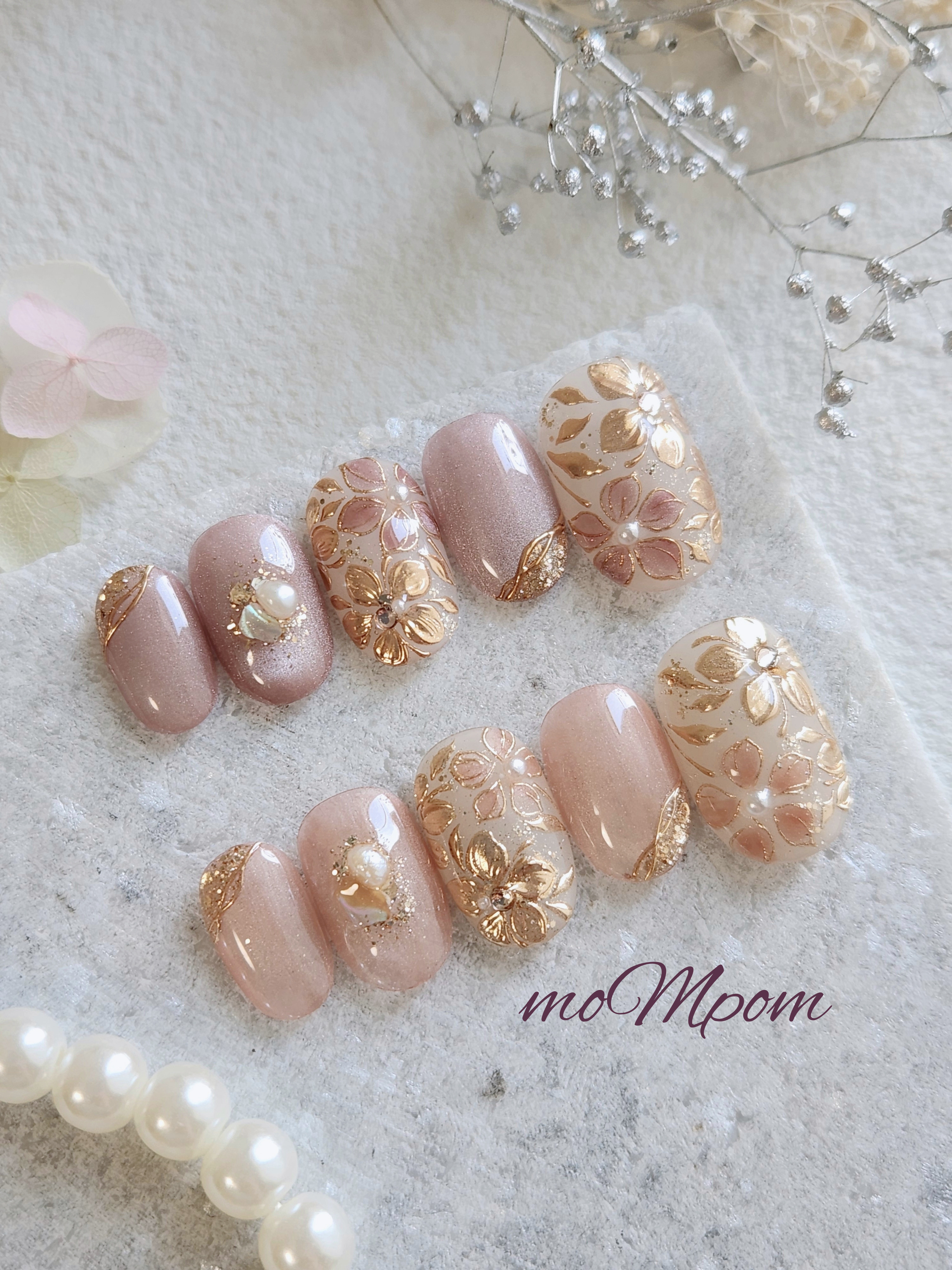 ネイルチップ　結婚式　ウェディング　ブライダル　前撮り　お花　フラワー　ミラーフラワー　お呼ばれ