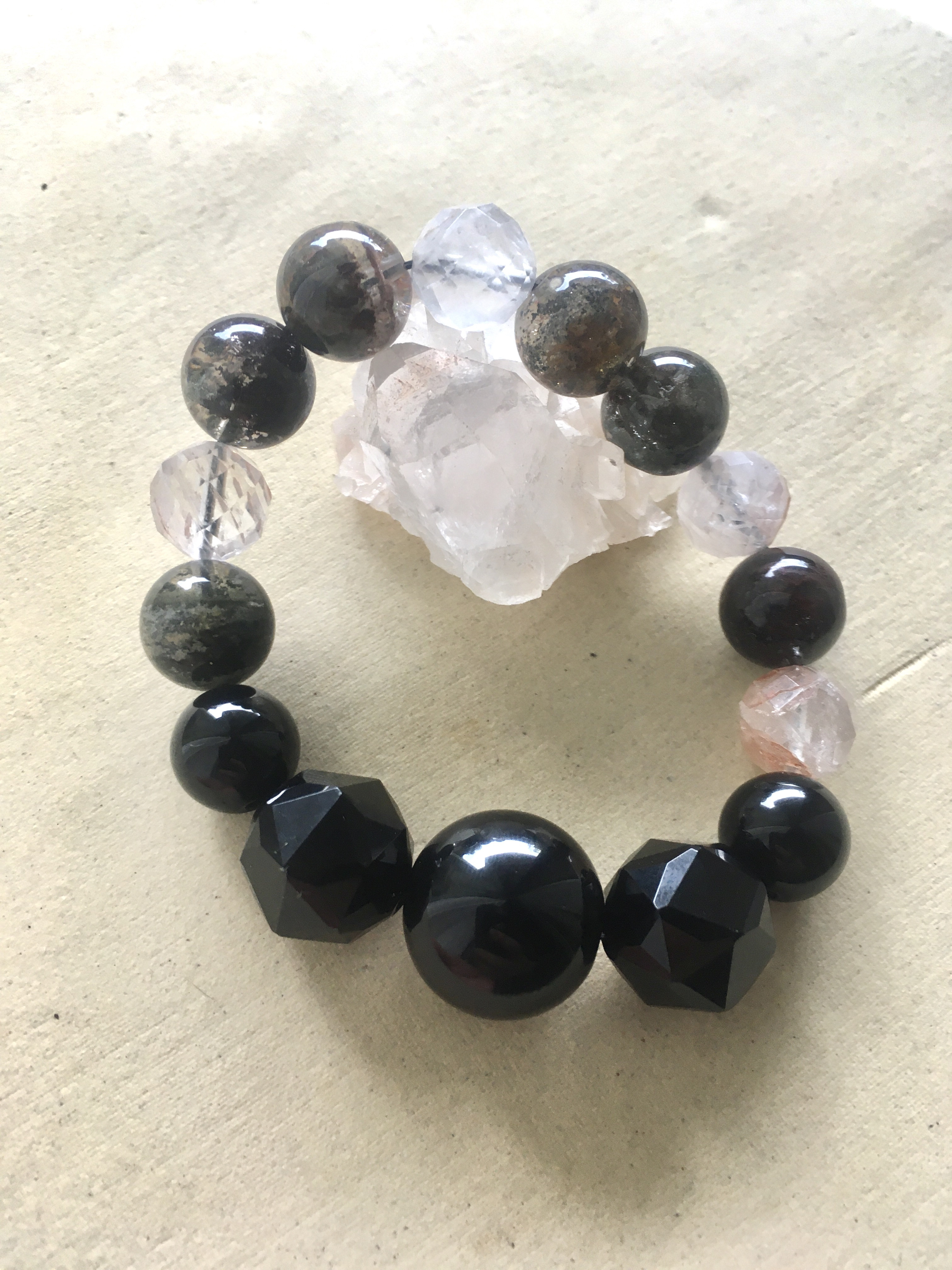 モリオン と ガーデンクォーツ と マニカラン水晶 のブレスレット★天然石