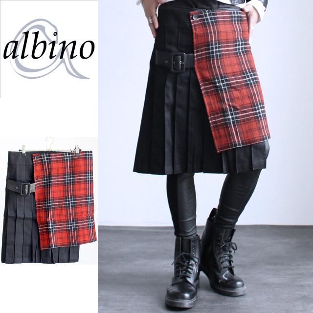 チェック柄切り替えベルト付きフラップスカート