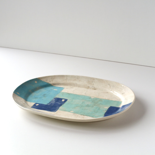 楕円皿 大 青×グリーン 大皿 saasa工房 通販 19694274｜Creema(クリーマ)