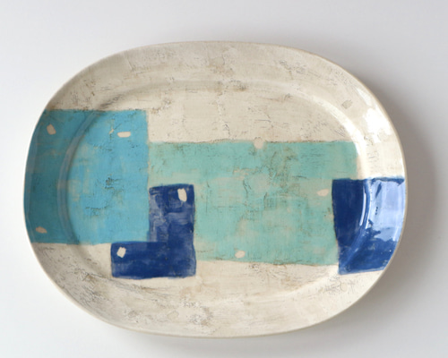 楕円皿 大 青×グリーン 大皿 saasa工房 通販 19694274｜Creema(クリーマ)