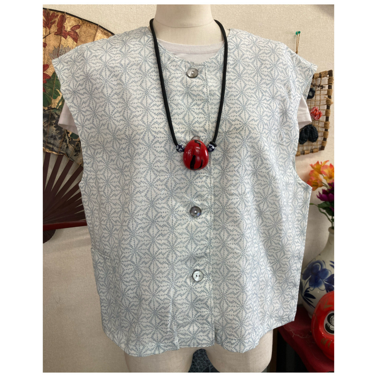 夏の着物からの前開きベスト　　　　着物リメイク