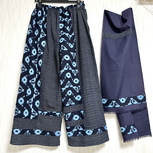 絣リメイク　カフス付きパンツ 絣リメイク カフス付きパンツ