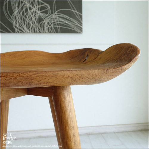 チーク無垢材 天然木 プリミティブな切り株のスツール 職人さん手作り