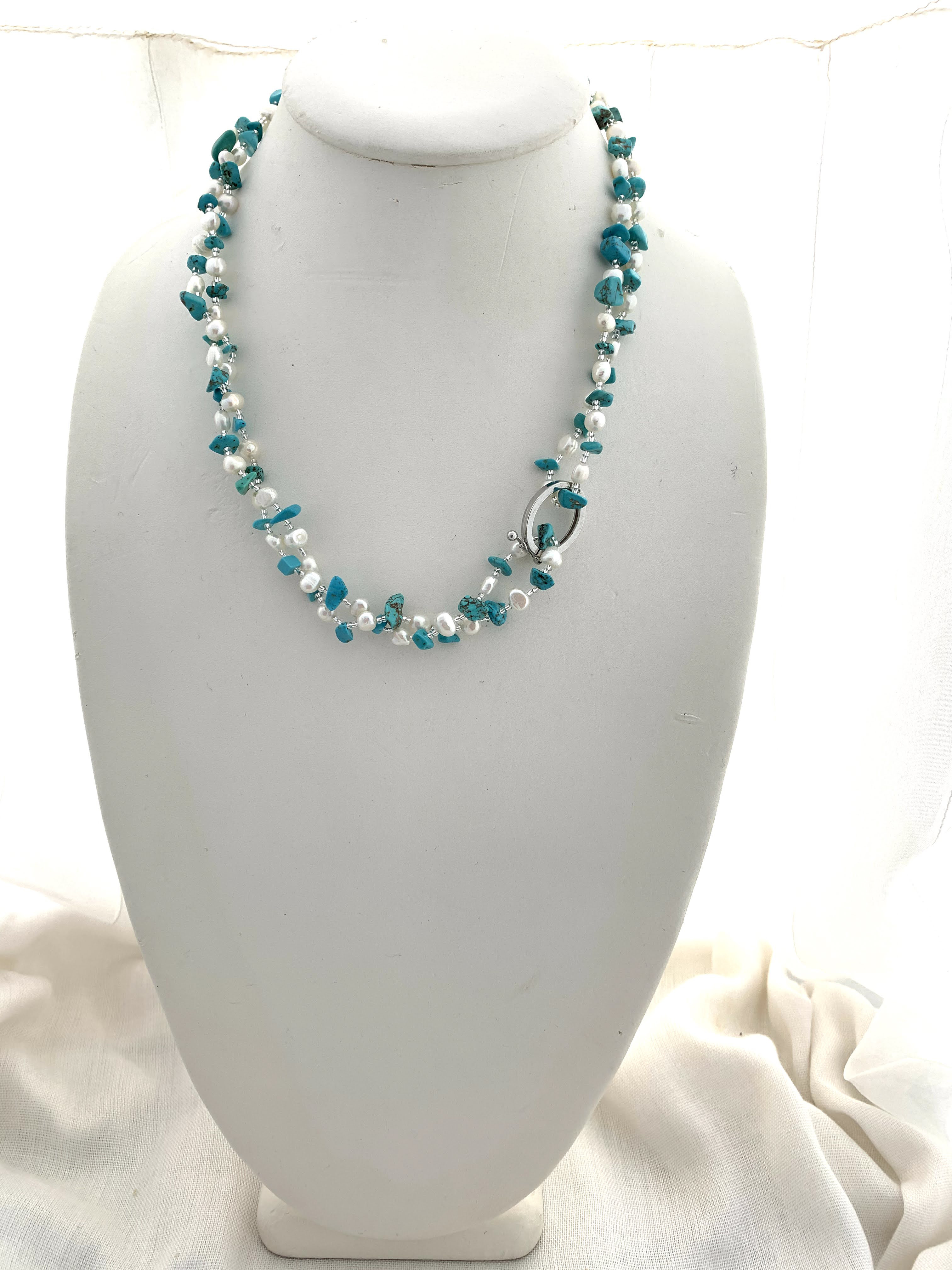 トルコ石とパールのロングネックレス　　NE-061