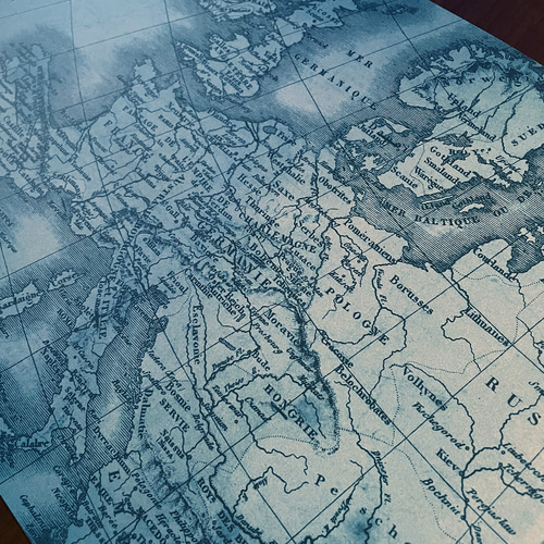 おしゃれなヨーロッパ古地図ポスター ヴィンテージブルー｜アート