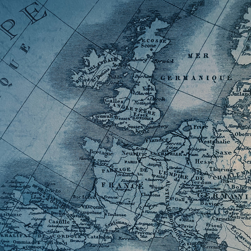おしゃれなヨーロッパ古地図ポスター ヴィンテージブルー｜アート