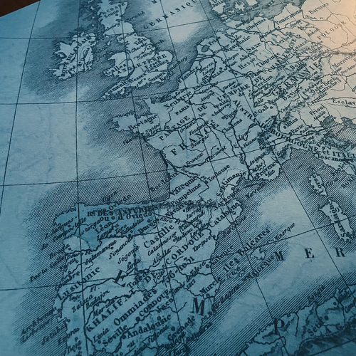 おしゃれなヨーロッパ古地図ポスター ヴィンテージブルー｜アート