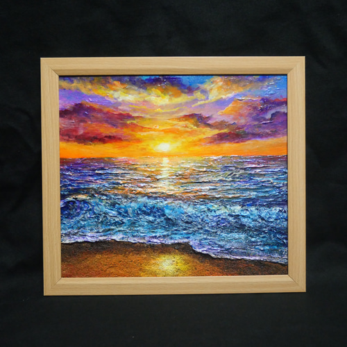油絵 油彩 油彩画 絵 絵画 【水平線に沈む夕日】 絵画 HR 通販