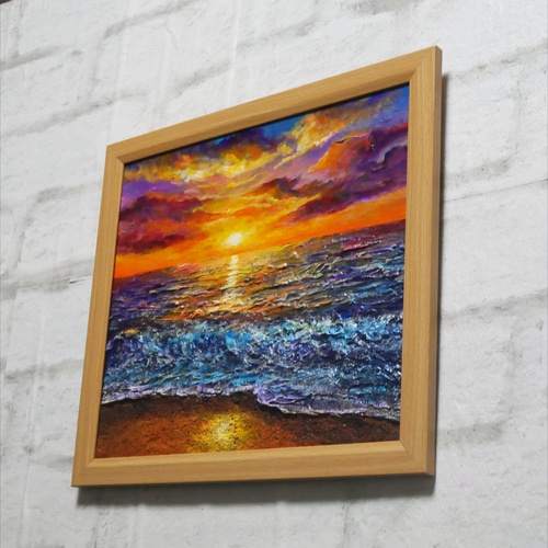 絵画 油絵 油絵 油彩 油彩画 絵 絵画 【水平線に沈む夕日】 絵画 HR 通販