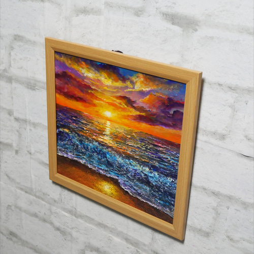 油絵 油彩 油彩画 絵 絵画 【水平線に沈む夕日】 絵画 HR 通販