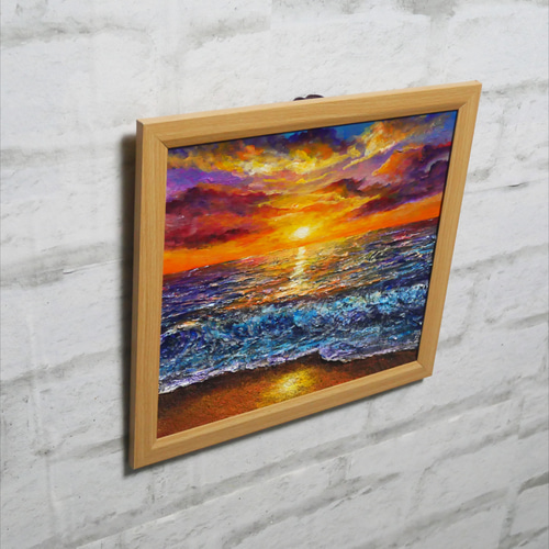 油絵 油彩 油彩画 絵 絵画 【水平線に沈む夕日】 絵画 HR 通販