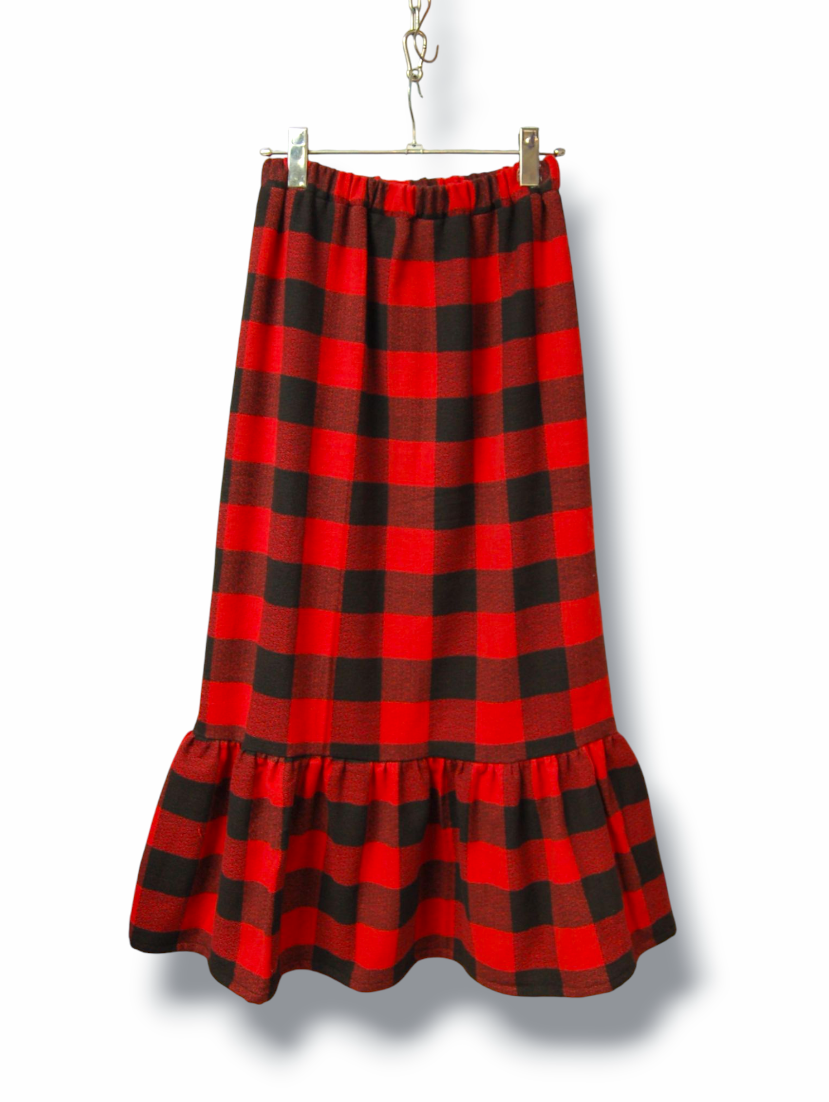 ブロックチェック　裾ギャザーロングスカート