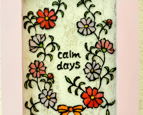 送料無料*ステンドグラス風フレーム*コスモスのデザイン・秋の花