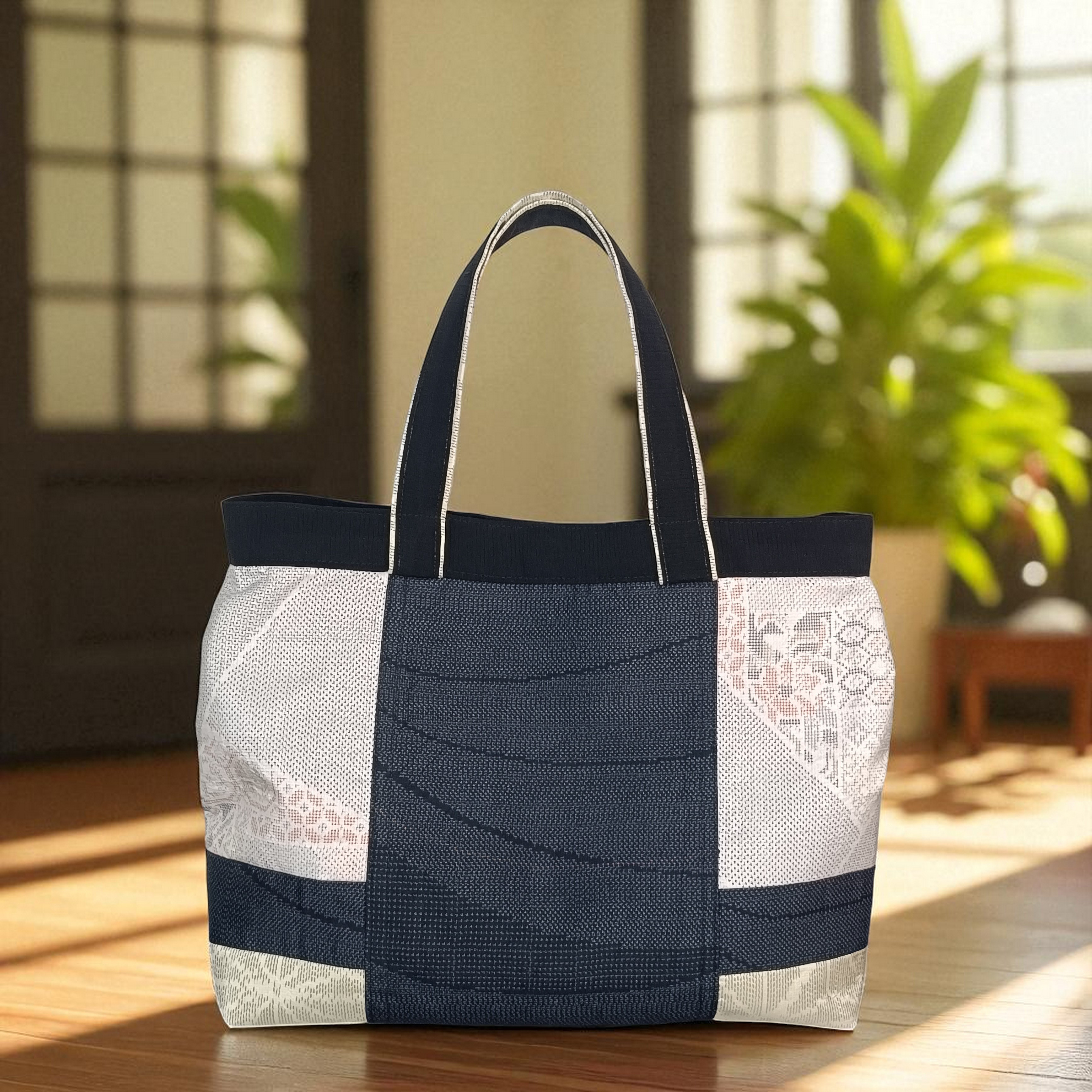 75 大島紬・夏帯 リメイク 正絹 大人バッグ パッチワーク トートバッグ