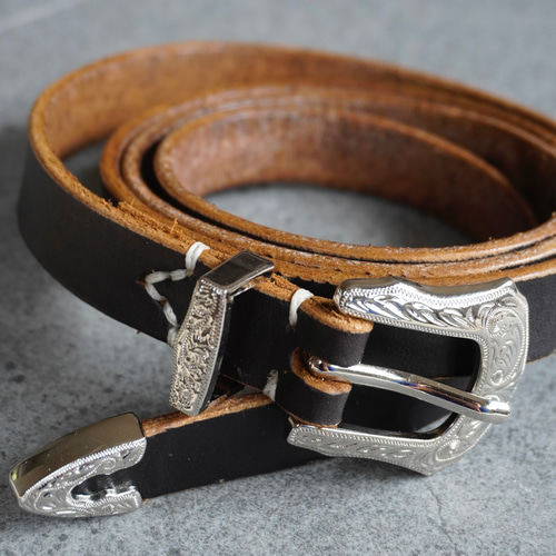 90s ナローウエスタンベルト 茶芯 本革 レザー アメカジ ヴィンテージ 古着 茶芯レザー ウエスタンナローベルト ウエスタンベルト その他