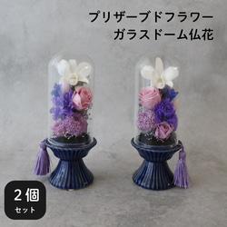 特大ガラスドーム仏花】プリザーブドフラワー 高さ27cm 胡蝶蘭・バラ