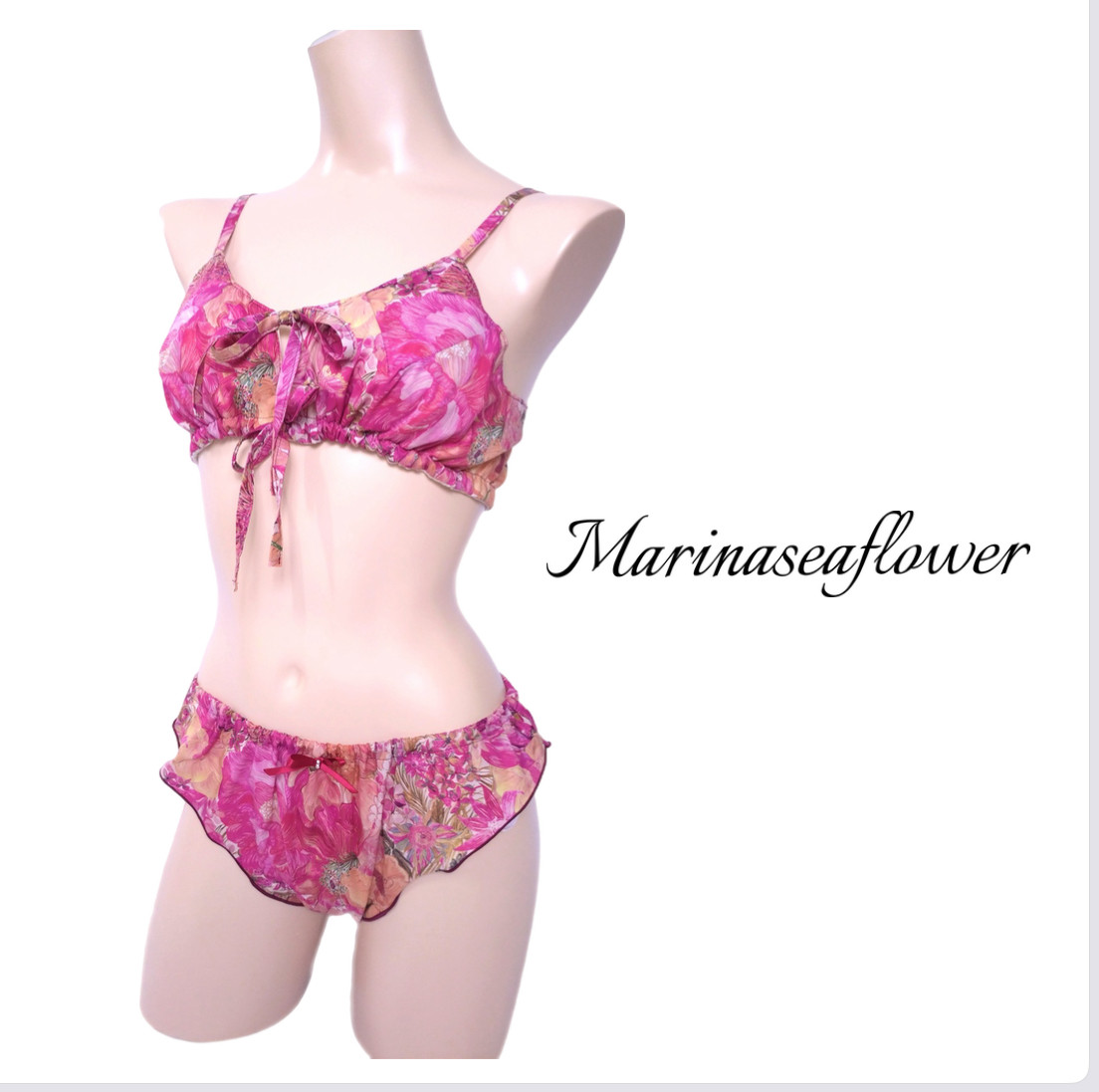 リバティ しめつけないブラとフリルふんどしパンツセット  マリーナシーフラワー
