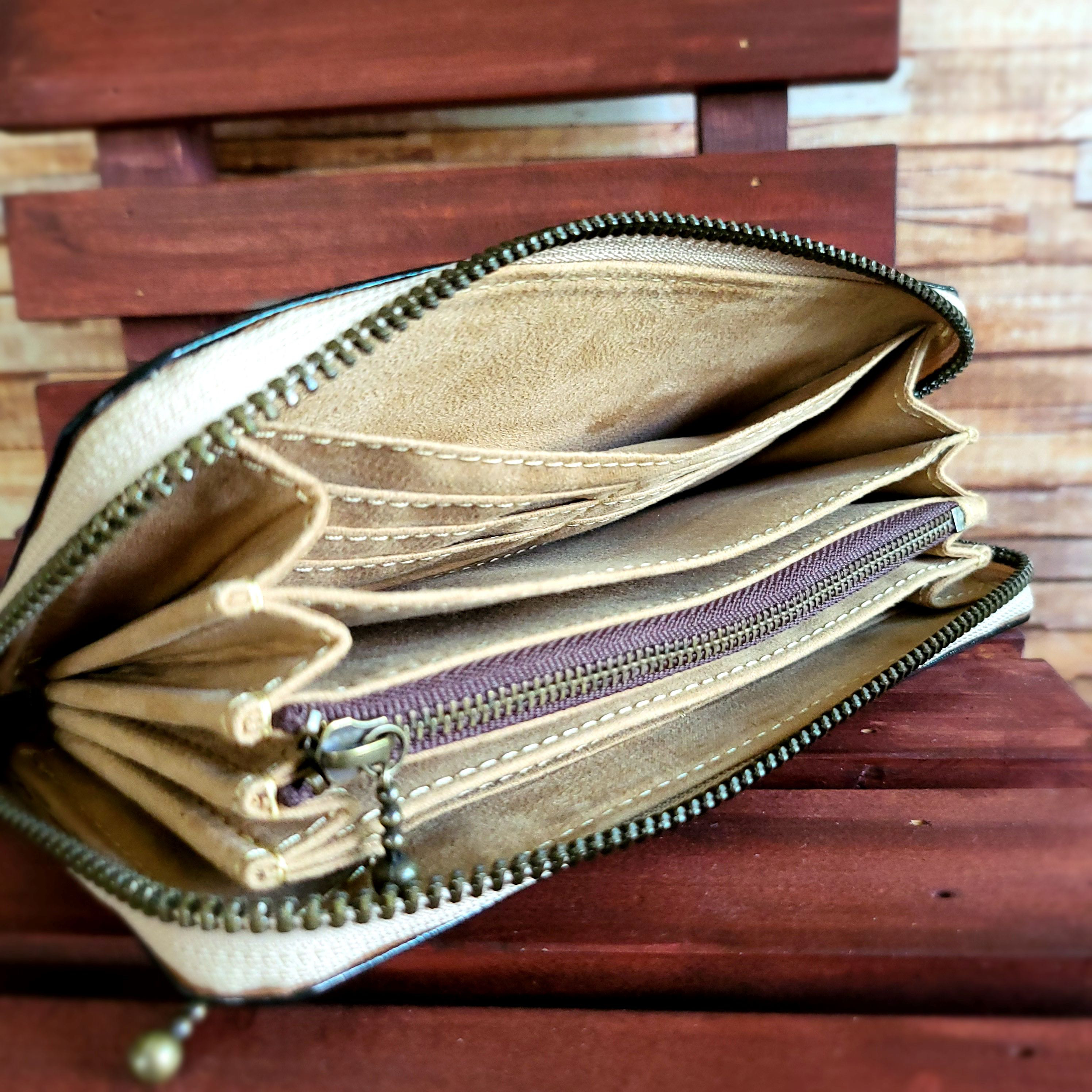 【送料無料】カード20枚収納できる！外ポケットも便利な牛革（型押し）の長財布（ラウンドファスナー）ベージュ