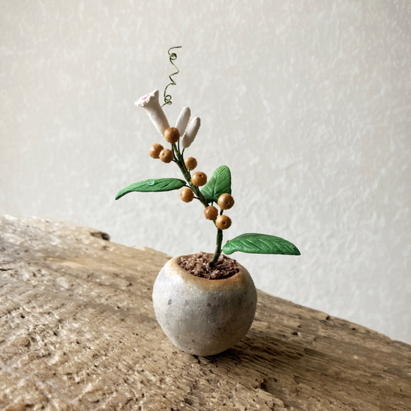 9718.bud 粘土の鉢植え ヘクソカズラ 2枚目の画像