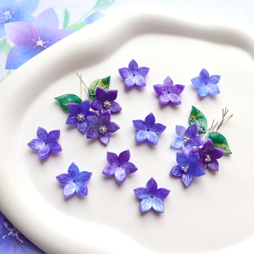 オリジナル作品☆17mm 桔梗 すみれ お花のアセテートパーツ ブルー