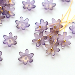 コスモス　菊　黄花コスモス　ガーベラ　お花のガラスビーズ  ゴールドグリッター×ダークパープルグラデーション 7枚目の画像