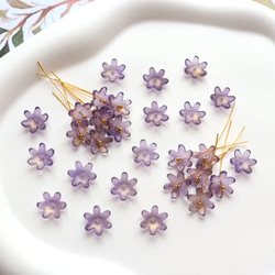 コスモス　菊　黄花コスモス　ガーベラ　お花のガラスビーズ  ゴールドグリッター×ダークパープルグラデーション 12枚目の画像