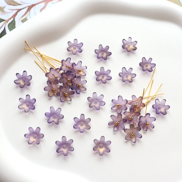 コスモス　菊　黄花コスモス　ガーベラ　お花のガラスビーズ  ゴールドグリッター×ダークパープルグラデーション 12枚目の画像