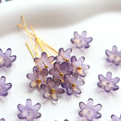 コスモス　菊　黄花コスモス　ガーベラ　お花のガラスビーズ  ゴールドグリッター×ダークパープルグラデーション 10枚目の画像