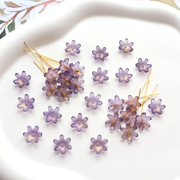 コスモス　菊　黄花コスモス　ガーベラ　お花のガラスビーズ  ゴールドグリッター×ダークパープルグラデーション 11枚目の画像