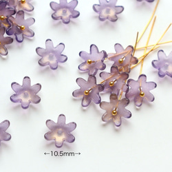 コスモス　菊　黄花コスモス　ガーベラ　お花のガラスビーズ  ゴールドグリッター×ダークパープルグラデーション 2枚目の画像