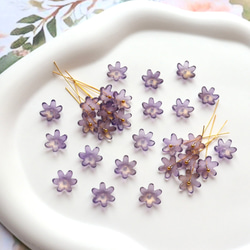 コスモス　菊　黄花コスモス　ガーベラ　お花のガラスビーズ  ゴールドグリッター×ダークパープルグラデーション 14枚目の画像