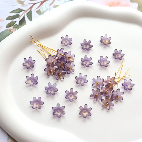 コスモス　菊　黄花コスモス　ガーベラ　お花のガラスビーズ  ゴールドグリッター×ダークパープルグラデーション 14枚目の画像