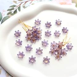 コスモス　菊　黄花コスモス　ガーベラ　お花のガラスビーズ  ゴールドグリッター×ダークパープルグラデーション 20枚目の画像