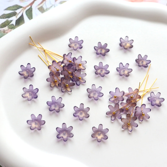 コスモス　菊　黄花コスモス　ガーベラ　お花のガラスビーズ  ゴールドグリッター×ダークパープルグラデーション 17枚目の画像