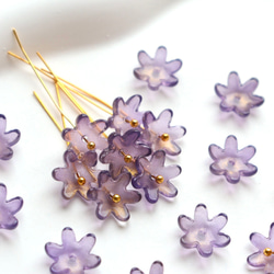 コスモス　菊　黄花コスモス　ガーベラ　お花のガラスビーズ  ゴールドグリッター×ダークパープルグラデーション 4枚目の画像