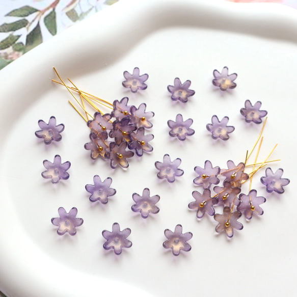 コスモス　菊　黄花コスモス　ガーベラ　お花のガラスビーズ  ゴールドグリッター×ダークパープルグラデーション 13枚目の画像