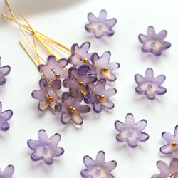 コスモス　菊　黄花コスモス　ガーベラ　お花のガラスビーズ  ゴールドグリッター×ダークパープルグラデーション 5枚目の画像