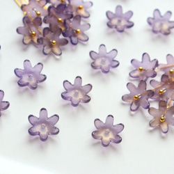 コスモス　菊　黄花コスモス　ガーベラ　お花のガラスビーズ  ゴールドグリッター×ダークパープルグラデーション 16枚目の画像