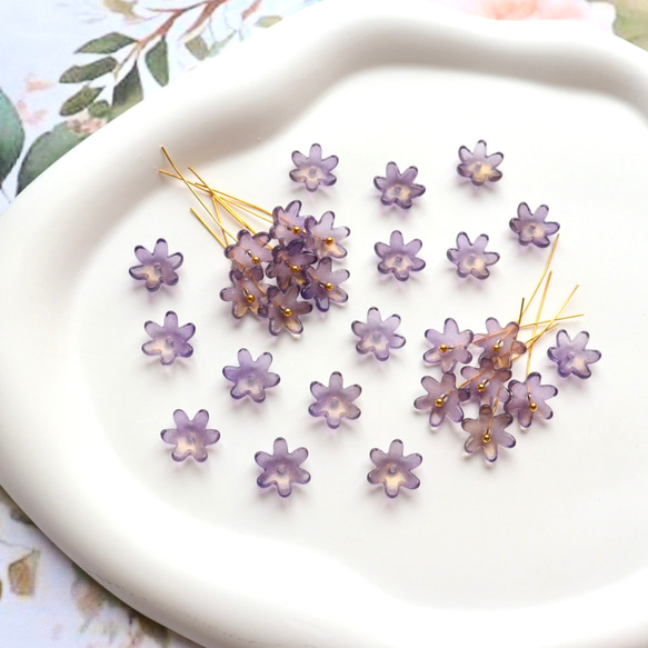 コスモス　菊　黄花コスモス　ガーベラ　お花のガラスビーズ  ゴールドグリッター×ダークパープルグラデーション 19枚目の画像