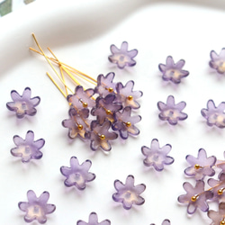 コスモス　菊　黄花コスモス　ガーベラ　お花のガラスビーズ  ゴールドグリッター×ダークパープルグラデーション 9枚目の画像