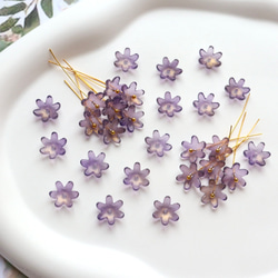 コスモス　菊　黄花コスモス　ガーベラ　お花のガラスビーズ  ゴールドグリッター×ダークパープルグラデーション 18枚目の画像