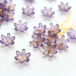 コスモス　菊　黄花コスモス　ガーベラ　お花のガラスビーズ  ゴールドグリッター×ダークパープルグラデーション 8枚目の画像